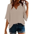 thumbnail image 4 of Craaazy Women's Relaxed Fit V Neck Blouse, Solid Color 3/4 Sleeve Tops, Comfy Casual Shirt for Spring & Summer Gifts, 4 of 8