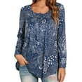 thumbnail image 6 of Fall Tops for Women Plus Size Long Sleeve Blouse Casual Floral Tunics Top Navy Blue, 6 of 8