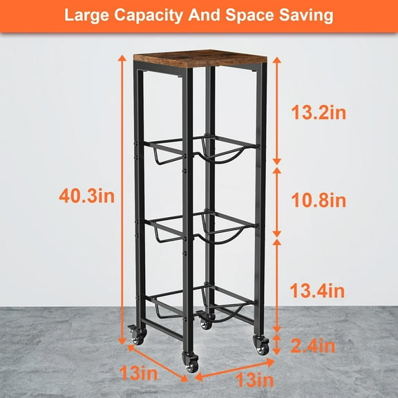 5 Gallon Water Bottle Holder with 3-Tier Storage, Lockable Casters, Wood for Kitchen Office Garage