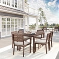 thumbnail image 3 of Martha Stewart Indoor-Outdoor Patio Set with 60" Table and 6 Dining Chairs with Brown Brushed Woodgrain Aluminum Finish and Cream All-Weather Seat Cushions, 3 of 12