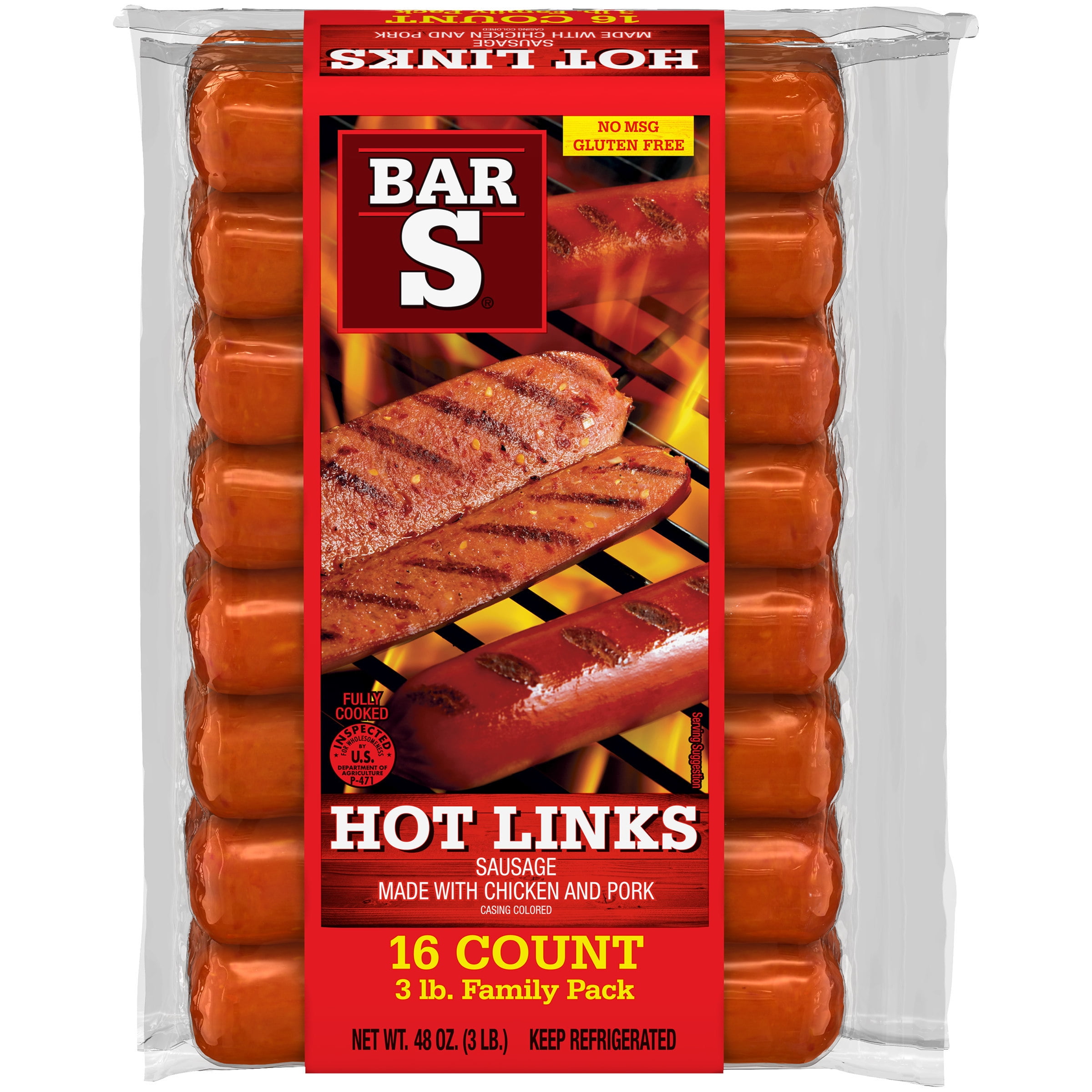 Bar S Hot Links, 3 Lb., 16 Count