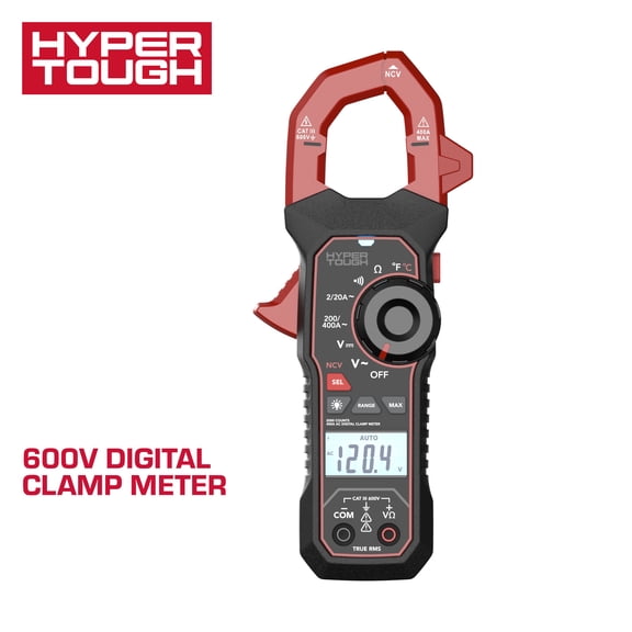 Hyper Tough 600V Digital Clamp Meter with True RMS, 400A AC Current Range, LCD Display