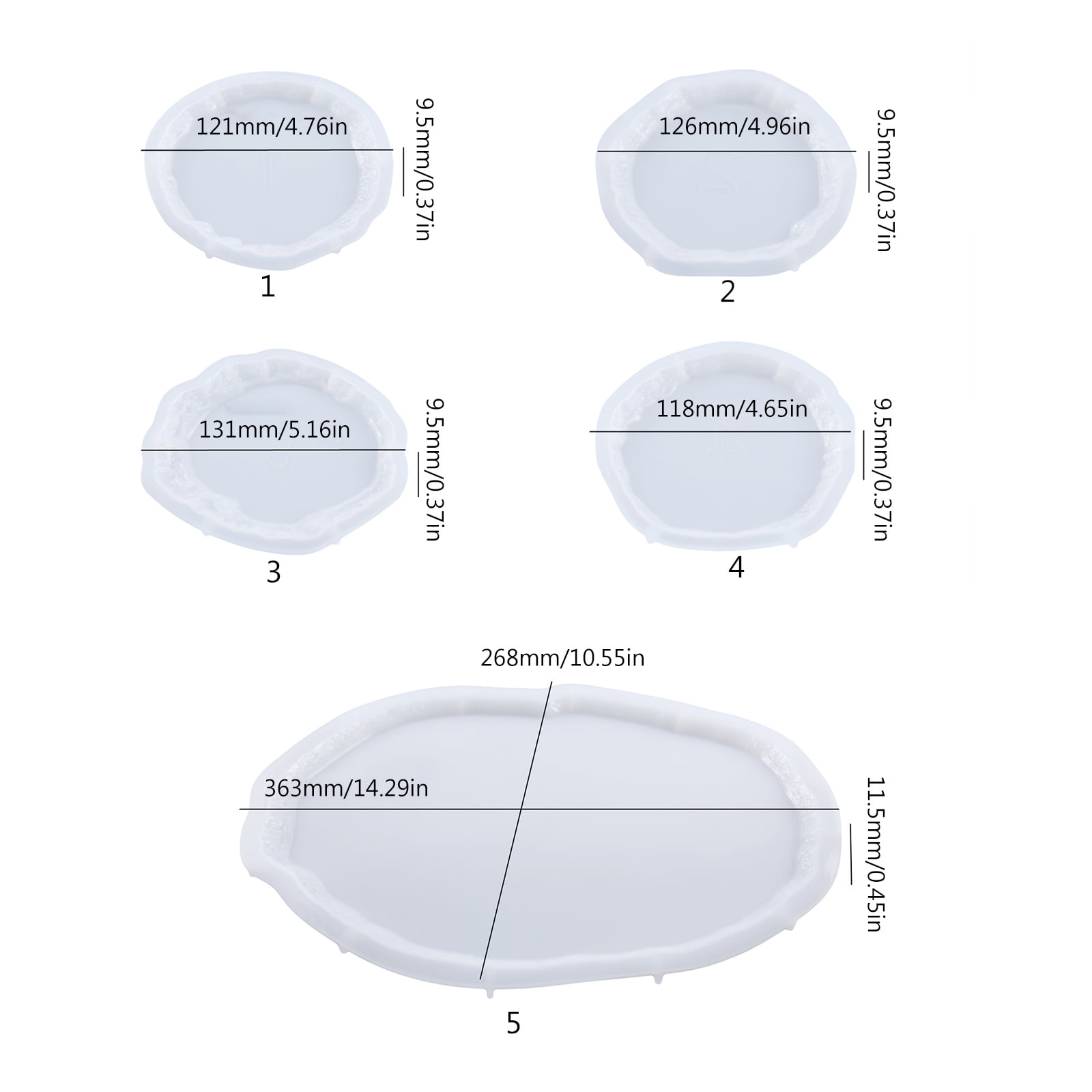 5 Pcs Silicone Irregular-shaped Jewelry Epoxy Resin Mold Tray Casting for Jewelry Storage