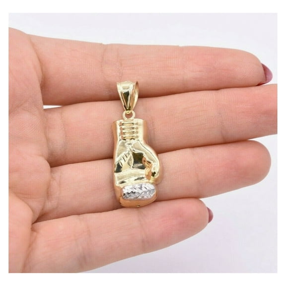 1 1/2" Diamond-Cut Boxing Glove Pendant Unisex Adult 10K Yellow White Gold 2.00 Gr, Goldum NYC
