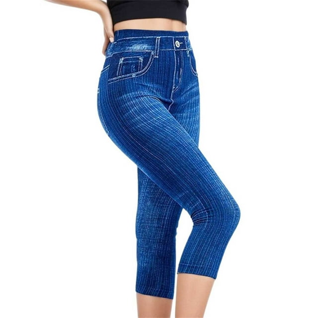 Gibobby Leggings con Forro Polar para Mujer Capris High Leggings Mujer Cintura de imitación Leggings Jeans Pantalones elásticos(Azul,XG)