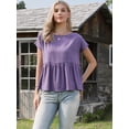 thumbnail image 4 of DARING DIVA Women's Short Sleeve Blouse Casual Round Neck Ruffle Flowy Top XS Purple, 4 of 6