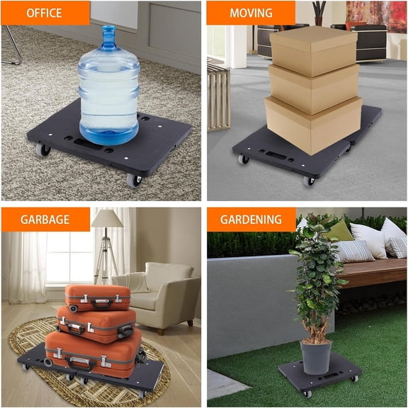Furniture Dolly,Moving Dolly 4 Wheels Heavy Duty,16in-11in 500lbs Capacity,Furniture Movers Dollys with Wheels,Small Flat Cart with 2 Ropes, 2 Pack, Black (Black)