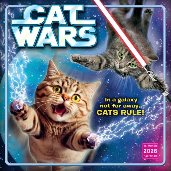 Sellers Publishing, Cat Wars 2026 Wall Calendar, 12'' X 12'', 16-Month Calendar with Stapled Binding