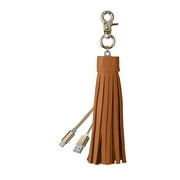 IPhone Lightning Cable Keychain - USB Charging Cord with Genuine Leather Tassel and Keyring - Brown - by Gee Gadgets