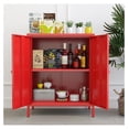 thumbnail image 4 of Small 2 Metal Storage Side Buffet Cabinet for Bed Room,Living Room,Entryway,Hallway,Home,Hotel,Office,Garage,Kitchen,1 Removable Shelf. (Metal Door, Red), 4 of 7
