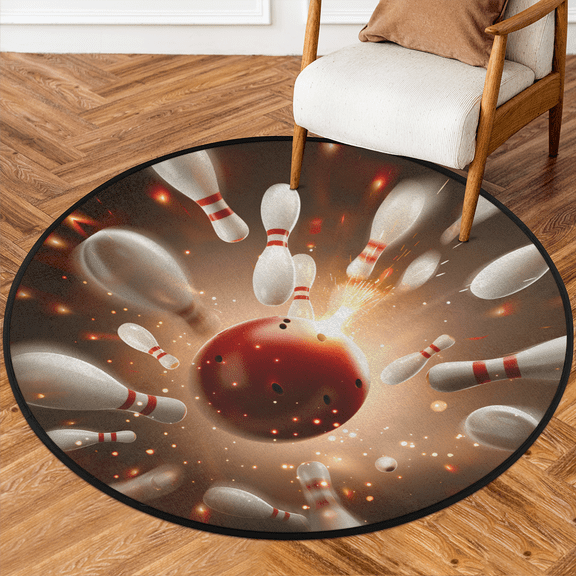 CURLYOOT Round Rug 3ft Bowling Ball Sport Area Rug, Washable Circle Mat Non Slip Floor Carpet Mat, Soft Indoor Rugs for Entryway Living Room Dining Room Bedroom