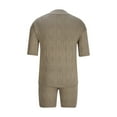 thumbnail image 6 of Hinvhai Men's V-Neck 3/4 Sleeve top and Shorts Set Solid Color T-Shirt Knitted Loose Sweatshirt Jacquard Knitted Sweater Khaki 12(XXL), 6 of 7