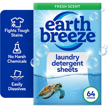 Earth Breeze Laundry Detergent Sheets, Fresh Scent Eco Sheets, 32 Count, 64 Loads