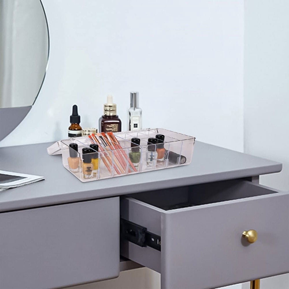Plastic Cable Management Box with Lid and 10 Wire Ties, Portable Clear Cord Storage Organizer with 8 Compartments