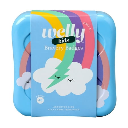 Welly Bravery Badges Assorted Kids Rainbow Flex Fabric Bandages, 48 Ea