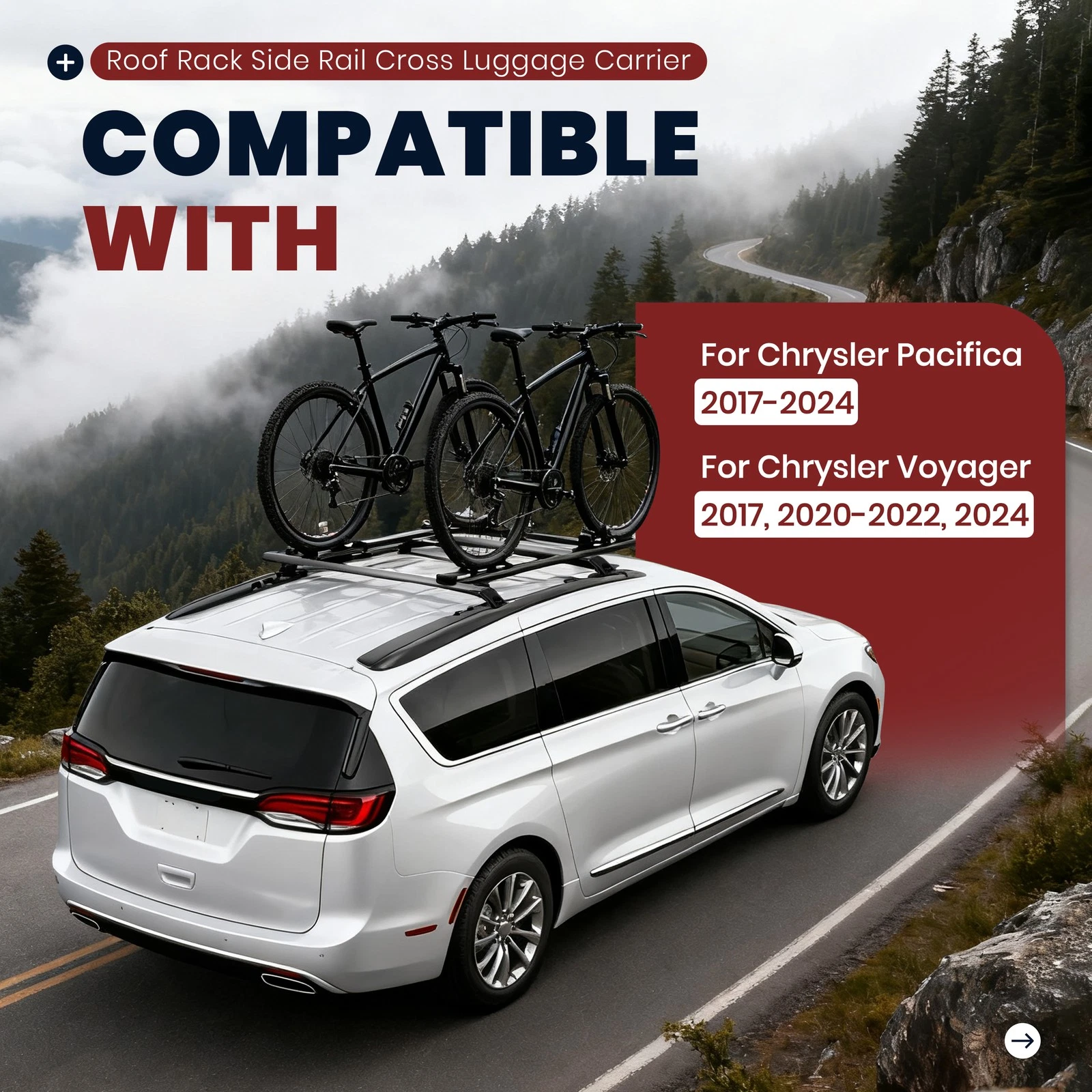 Kojem Roof Rack Side Rail & Cross Bar for 2017-2024 Chrysler Pacifica Voyager Replacement for 82214552 Roof Rail Rack Crossbars Luggage Carrier