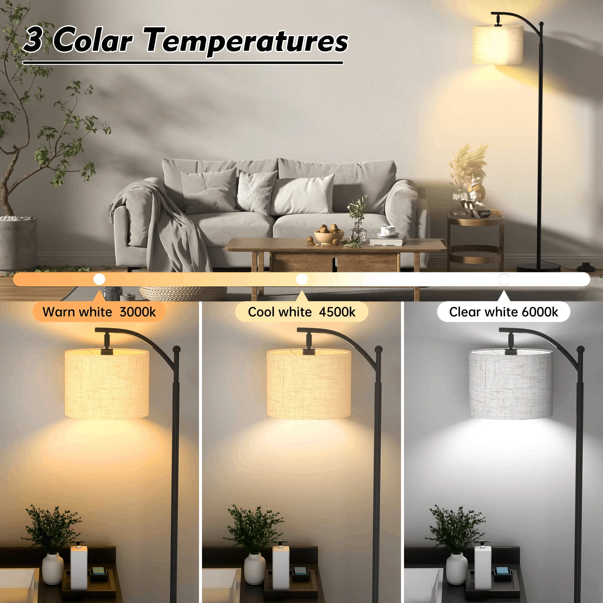Open Box Elemore Home Standing Floor Lamp With Remote Control and 3 Color Temperatures