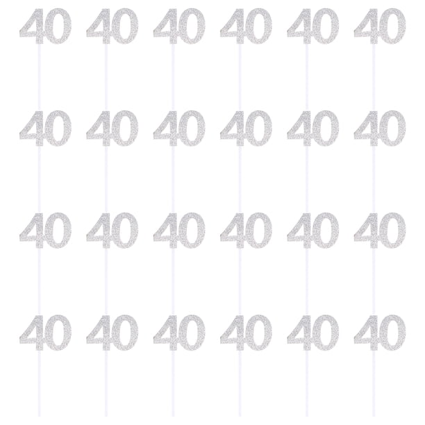 KAKOWELY 24 piezas de decoración brillante para tartas, 40 tarjetas de inserción para tartas de cumpleaños con números, decoración de postres