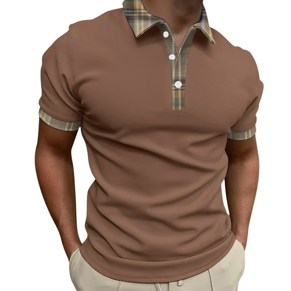 HCNTES Polo Shirts for Men Casual Short Sleeve Waffle Texture Polo Golf Shirt,5XL Coffee