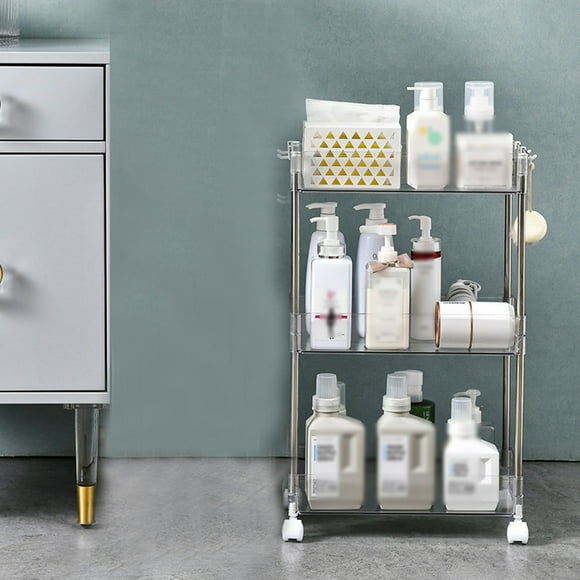 Sentmoon Prime Deals Transparent Rolling Storage Trolley Laundry Room Organizer 3 Tier Mobile Shelving Unit Bathroom Organizer Rolling Utility Trolley For Kitchen Bathroom Deals of the Day Clearance