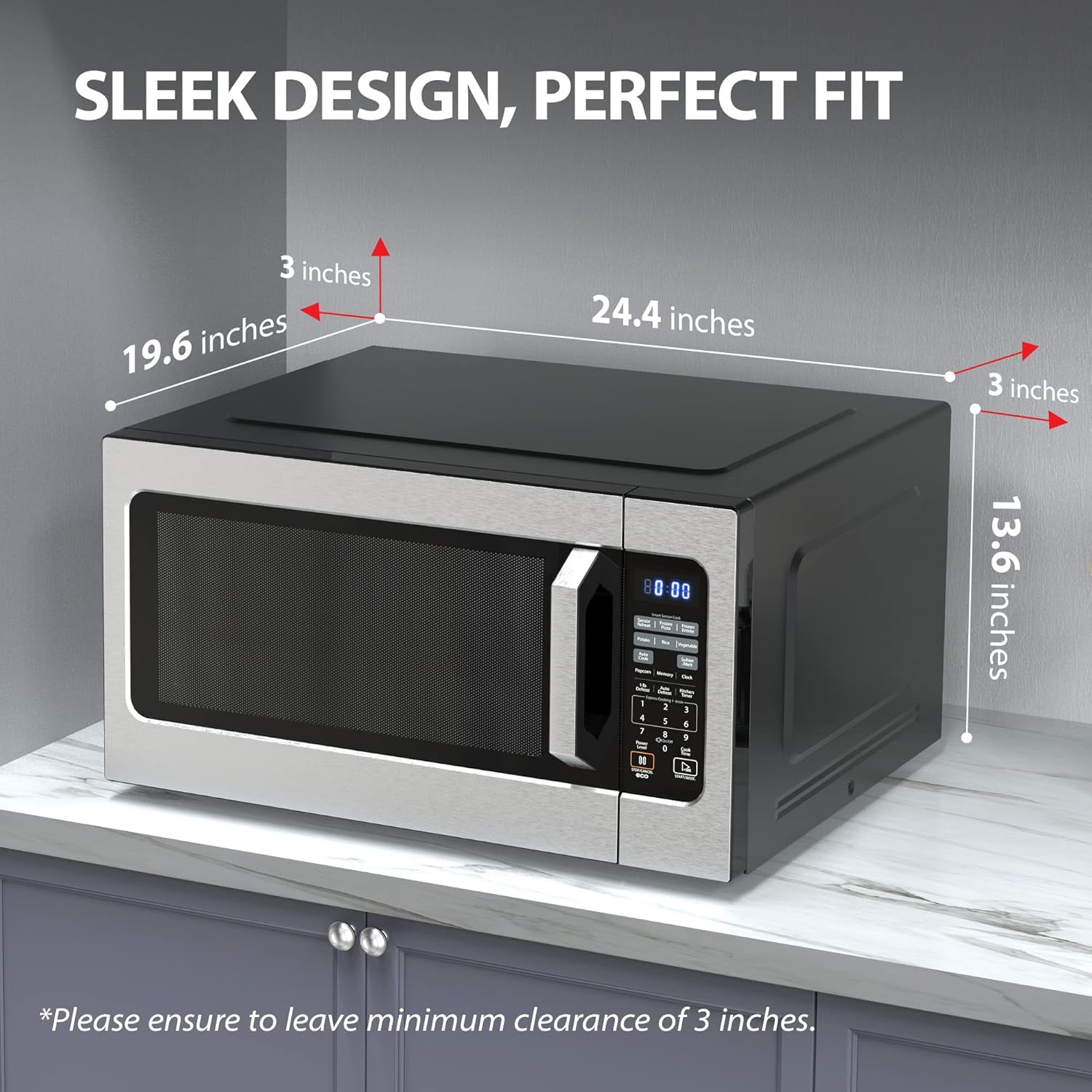 Toshiba Countertop Microwave Oven, 2.2 Cu Ft, 1,200 Watts, Humidity Sensor, 6 Presets, Mute Function, Stainless Steel