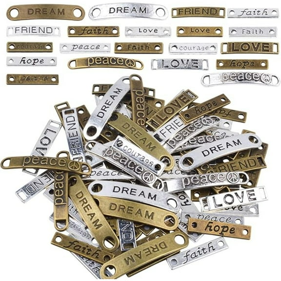Jdesun 80 Pieces Inspiration Words Connector, 20 Styles Letters Charms Connector Beads Pendants for DIY Necklace Bracelet