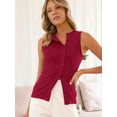thumbnail image 3 of Prettady Women Button Down Vest Ribbed Summer Tank Tops Button Up Open Front Rib Shirt Sleeveless Slim Dressy Top Fashion Red XL, 3 of 7