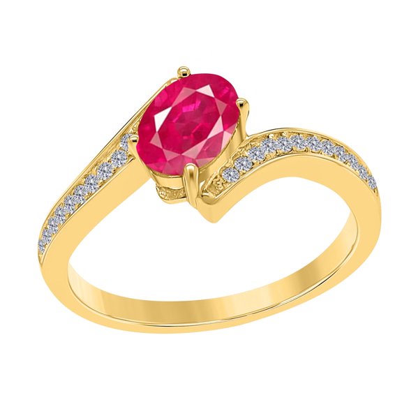 Mauli Jewels Engagement Rings for Women 1 Carat Created Ruby And Diamond Wedding Engagement Ring 4-prong 10k Solid Yellow Gold
