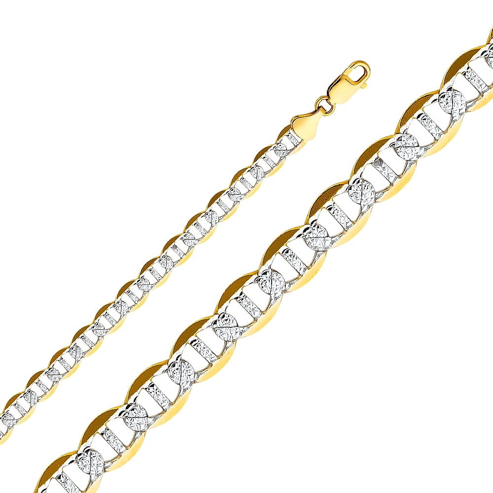 14k Yellow Gold 2.5mm Flat Mariner White Pave Chain Bracelet 7 