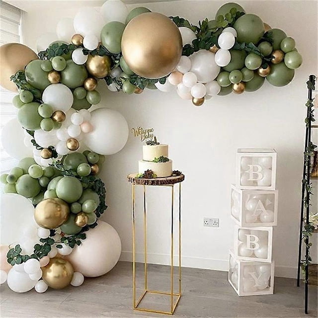 152 Pcs Olive Green Balloons Arch Garland Kit - White Olive Green Gold Confetti Balloons Set for Wedding Birthday Baby Shower Party Decorations