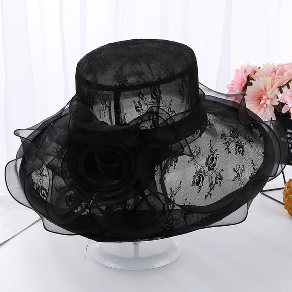 Limei Stylish Women Hat Wide Brim for Church Cloth Flower