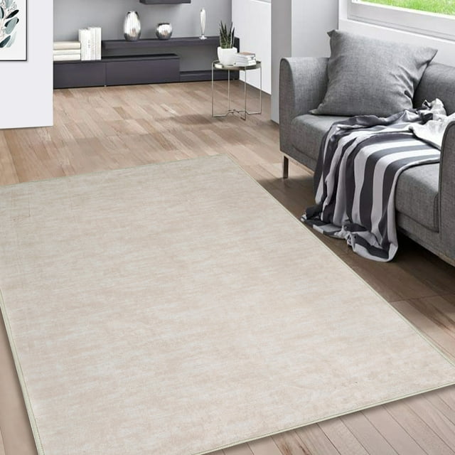 Modern Solid Color Rug 4x6ft, Washable Non-Slip Low Pile Area Rug for Living Room & Bedroom