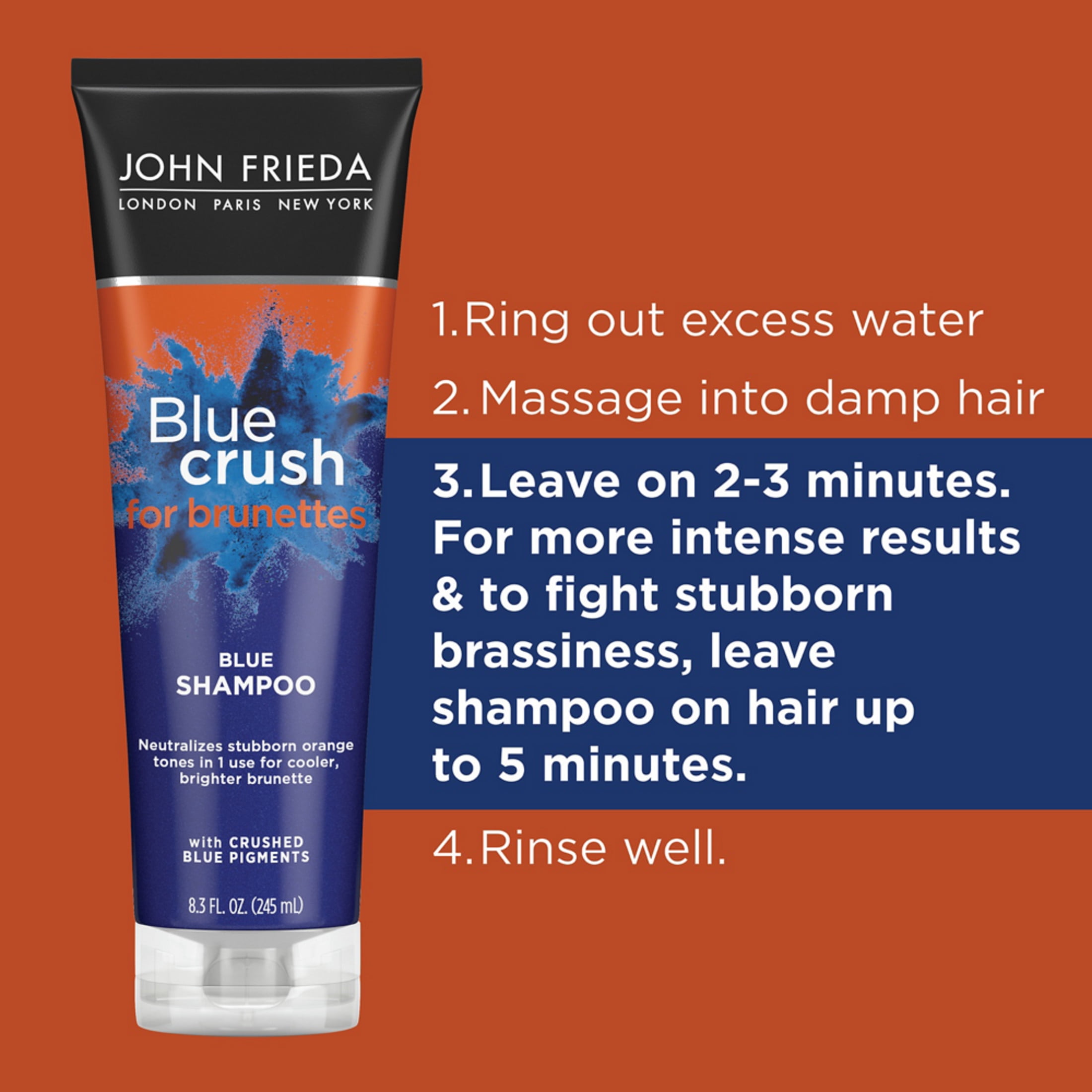 John Frieda Blue Crush Brunette Womens Shampoo for Color Treated & Natural Hair, 8.3 oz