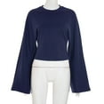 thumbnail image 4 of ZHYou Women's Cropped Long Sleeve Tops Loose Fit Batwing Sleeve Soft Stretchy Tee Shirts,Navy,Size M, 4 of 9