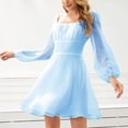 thumbnail image 2 of Vestido de cintura alta con mangas largas y malla para mujer, color sólido, multicapa, con cierre en la espalda, estilo azul claro M, 2 of 6