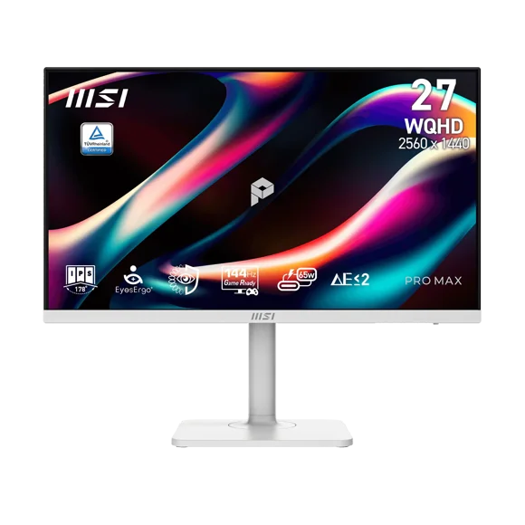 MSI 27" 2560x1440 (WQHD) 144hz 1ms (MPRT) IPS Monitor Height/ Pivot adjustable with speaker, Type C w 65W PD Charging (PRO MAX 271QPHW E14) - White