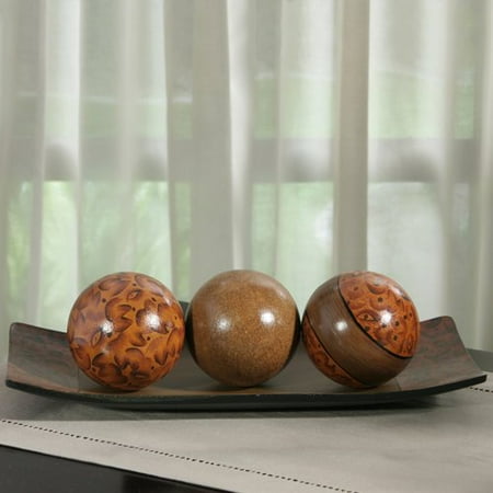 Elegant Expressions by Hosley Ceramic Peapod-Style Decorative Tray and Orbs Giftset, Set of 3
