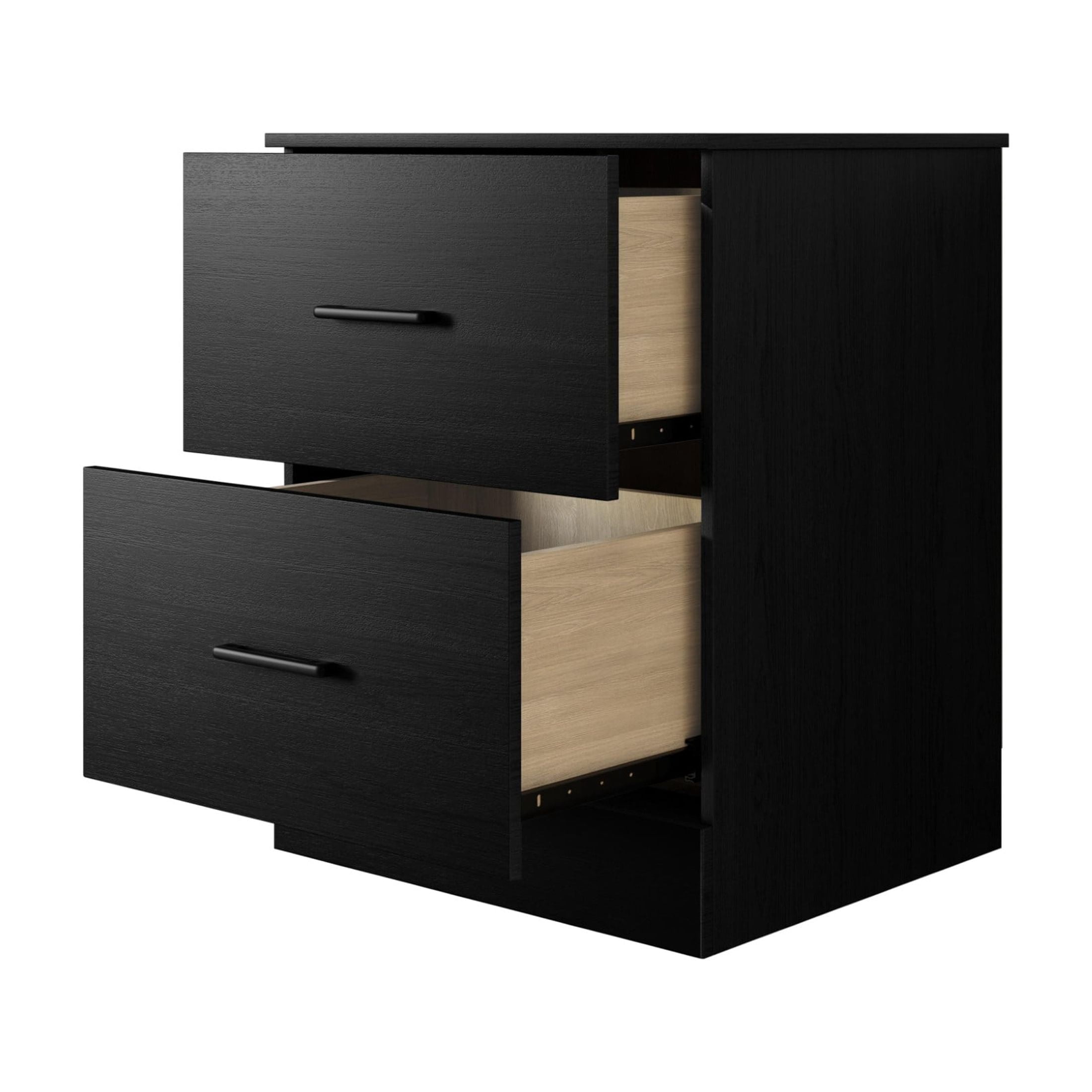 Home Design Meriden Nightstand with 2 Storage Drawers and Wood-Look Finish, Space-Saving Design, Black (Set of 2)