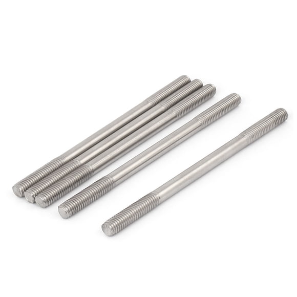 Unique Bargains M8 x 130mm Tight Adjustable Push Double End Thread Stud Teeth Rod 5pcs