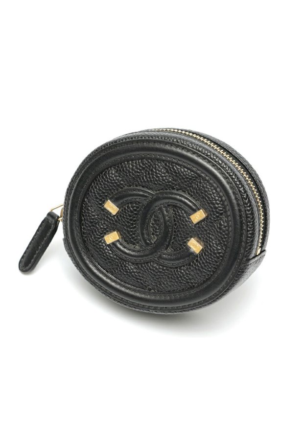 Pre-Owned CHANEL CC Filigree Coin Case A81458 in Black Caviar Leather