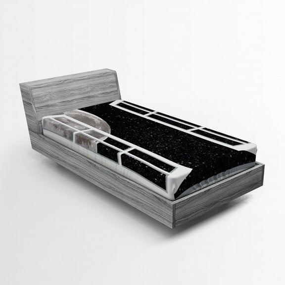 Ambesonne Outer Space Fitted Sheet, Window to the Space, Twin Size, Black Grey White