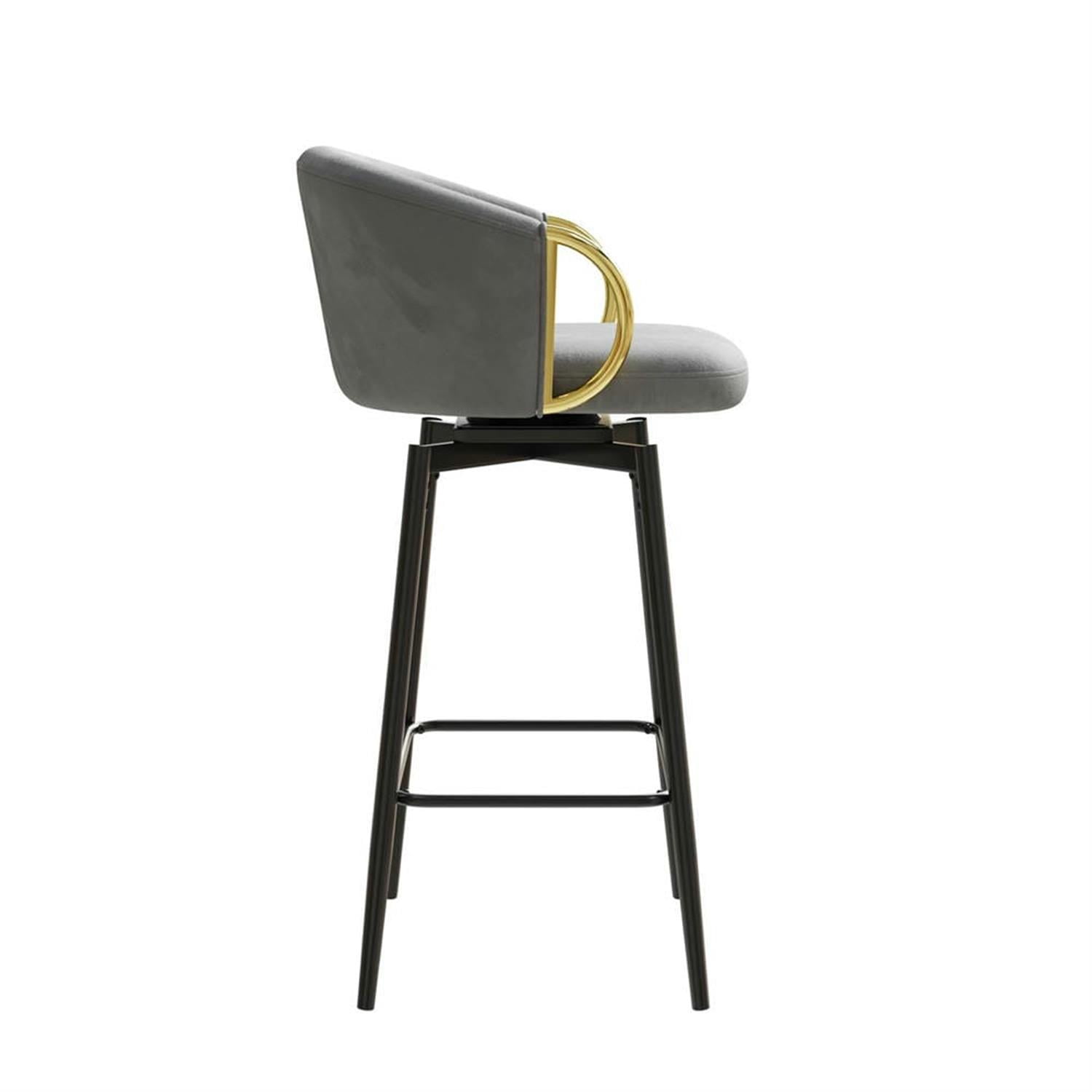 Demi Bonn 37" Counter Height Bar Stools Set of 2, Velvet Swivel Barstools with Back, Kitchen Island Countertop Chairs for Dining Room, Gray