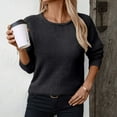 thumbnail image 4 of TFEOQRY Pullover Sweater for Women Solid Color Comfortable Knit Wear Long Sleeved Round Neck Sweater Top Black, 4 of 5