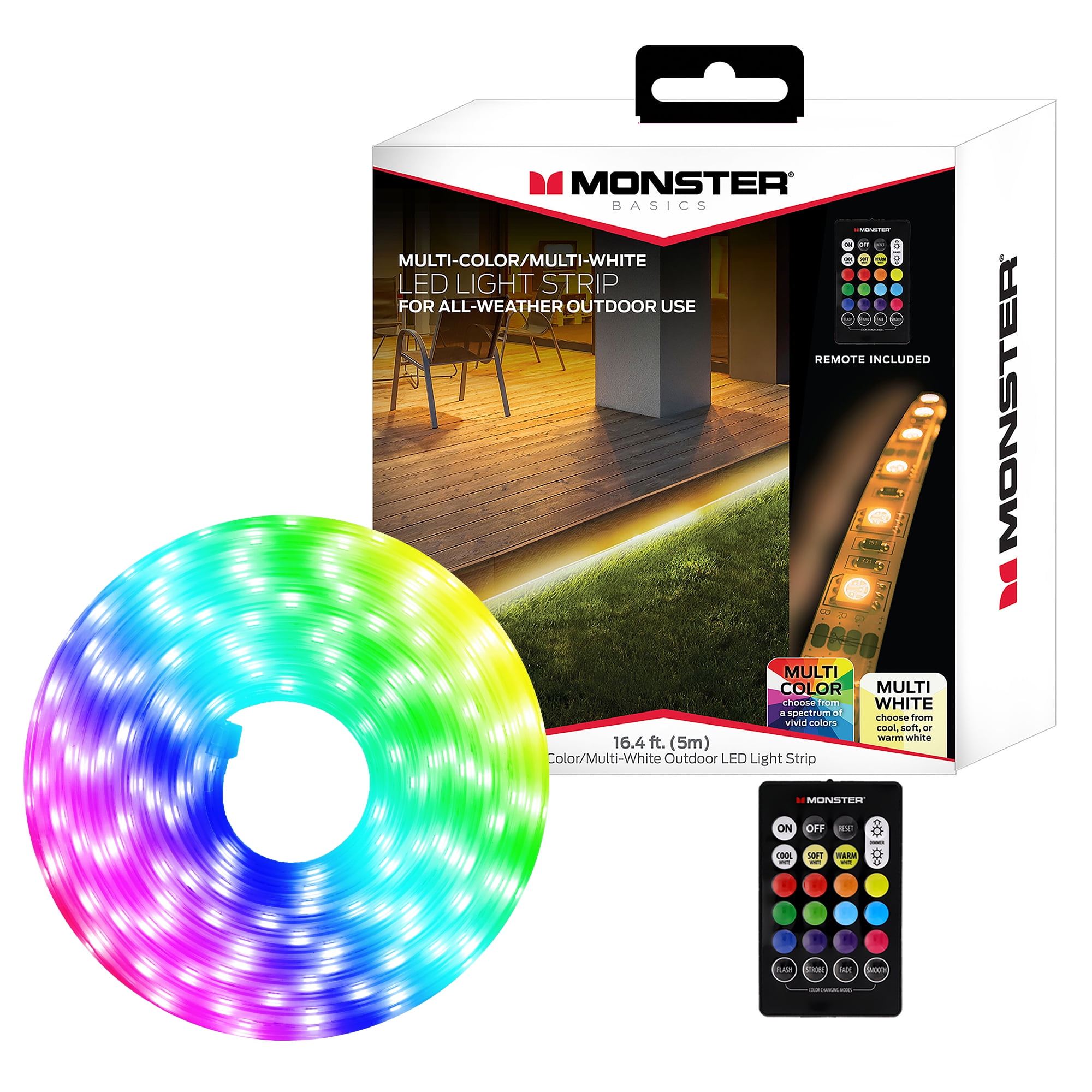 Monster LED 16.4ft Multi-Color Multi-White Outdoor / Indoor RGB LED Light Strip with Remote
