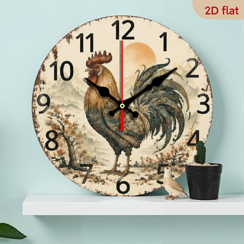 1pc Vintage Wooden Nursery Wall Clock Featuring A Rooster Design 10inch Silent Non-Ticking Perfect for Kitchen, Bedroom, Office, Living Room, Battery-Powered(1 AA Required, Not Included)