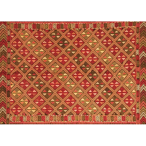Ahgly Company Indoor Rectangle Oriental Orange Traditional Area Rugs, 7' x 9'