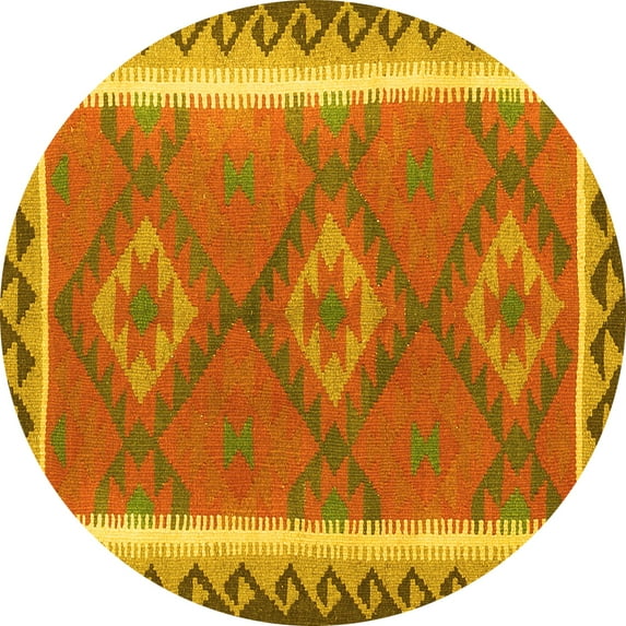 Ahgly Company Indoor Round Oriental Yellow Traditional Area Rugs, 3' Round