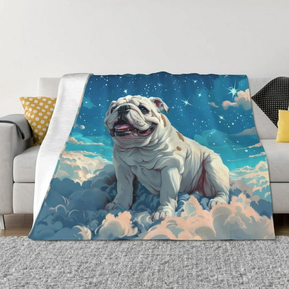 Rateoe Starry Sky Cloud Bulldog Pattern Flannel Throw Blanket, Ultra-soft Blanket for Bed, Couch, Car, Hypoallergenic Anti-pilling blanket-40"x30"(Horizontal)