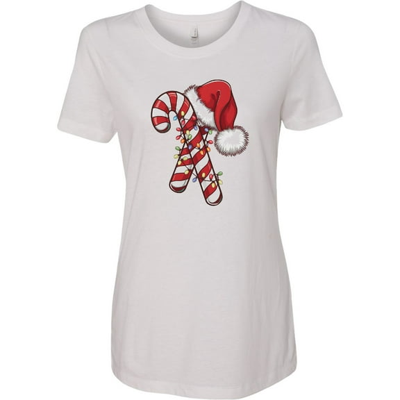 Inktastic Red and White Candy Cane Santa Christmas Funny Xmas Lights Women's T-Shirt
