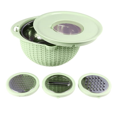 4-in-1 Rotatable Colander Bowl with Slicing Tools, 2-Layer Stainless Steel Strainer - Green